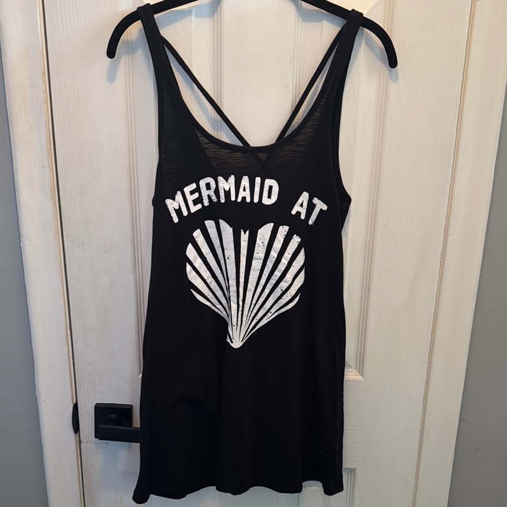Xhilaration Black Tank Top with White Mermaid Print